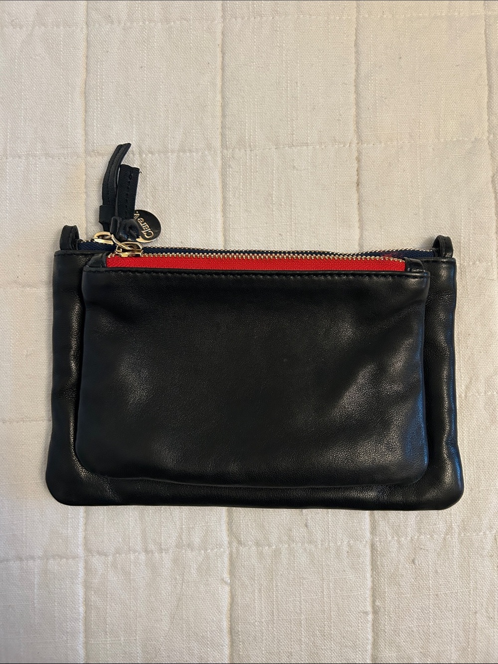 Clare V. Clutch • Black with Blue and Red Zippers